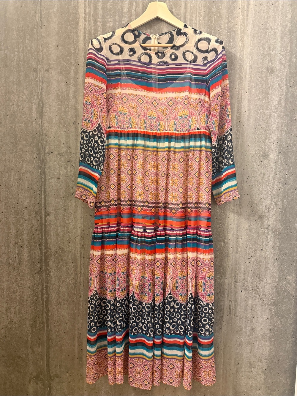 Donna Morgan Multicolor Striped & Medallion Print Long Sleeve Midi Dress